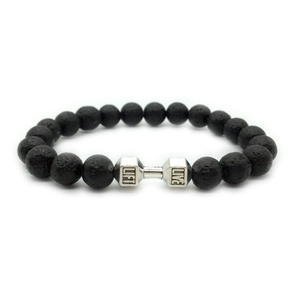 Men's Jewelry Alloy Metal Barbell & Lava Rock Stone Beads Fitness Fashion Dumbbell Bracelet - Image 6