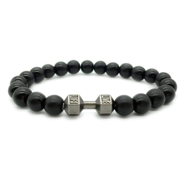 Men's Jewelry Alloy Metal Barbell & Lava Rock Stone Beads Fitness Fashion Dumbbell Bracelet - Image 7