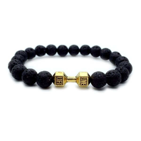 Men's Jewelry Alloy Metal Barbell & Lava Rock Stone Beads Fitness Fashion Dumbbell Bracelet - Image 9