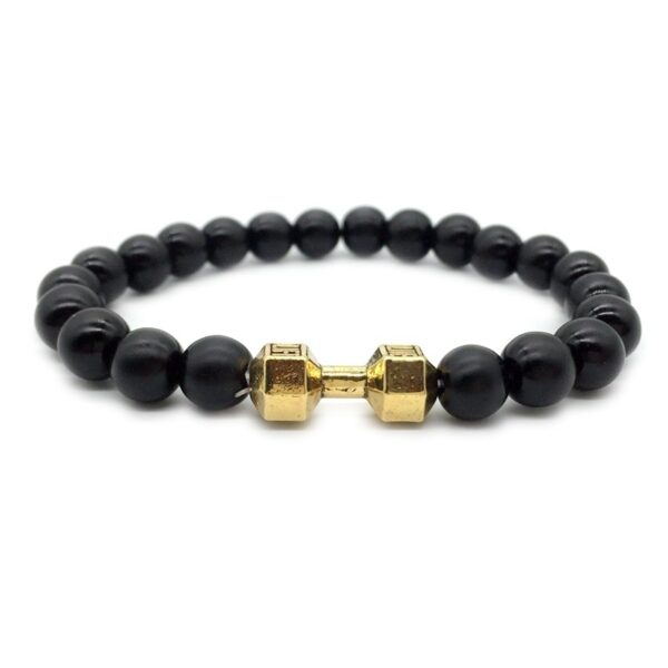 Men's Jewelry Alloy Metal Barbell & Lava Rock Stone Beads Fitness Fashion Dumbbell Bracelet - Image 8