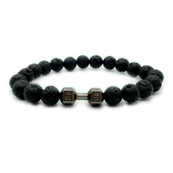 Men's Jewelry Alloy Metal Barbell & Lava Rock Stone Beads Fitness Fashion Dumbbell Bracelet - Image 10