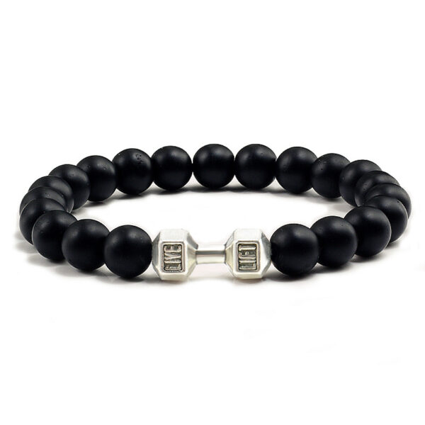 Men's Jewelry Alloy Metal Barbell & Lava Rock Stone Beads Fitness Fashion Dumbbell Bracelet - Image 2